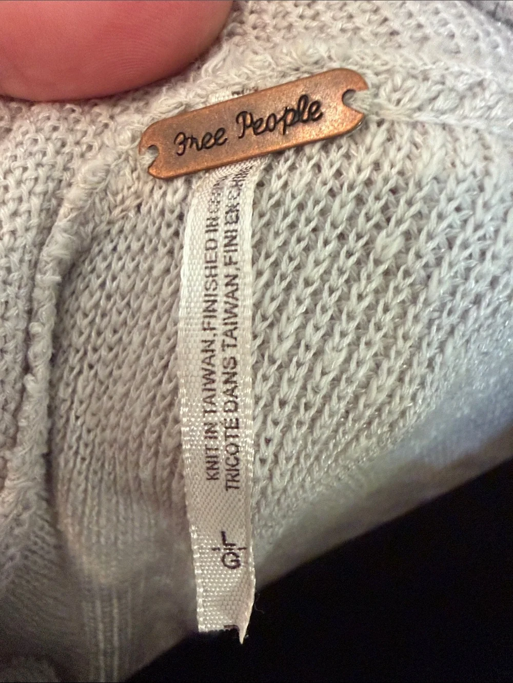 Free People Light Gray Crochet-Trim Cowl Poncho Sweater